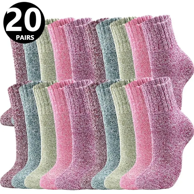 Women's Winter Crew Socks (20 Pairs) - Soft Stretch, Cozy Basic Underwear for Women, Activewear Sportswear Athletic Socks for Cold Weather Home & Outdoor Use, Assorted Colors