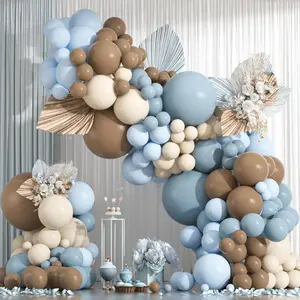 154pcs Dusty Blue and Brown Balloon Arch Kit, 18 12 10 5 inch Light Blue White Sand Beige Tan Neutral Balloons for Bear Baby Shower, Woodland Gender Reveal,Boho Birthday Party Decoration