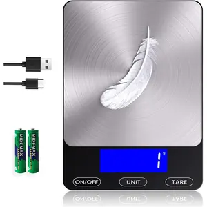 33lb Rechargeable Digital Kitchen Food Scale, Measures Ounces & Grams, 304 Stainless Steel, Batteries & Type-C Charging, Ideal for Meal Prep Cooking Baking, Black