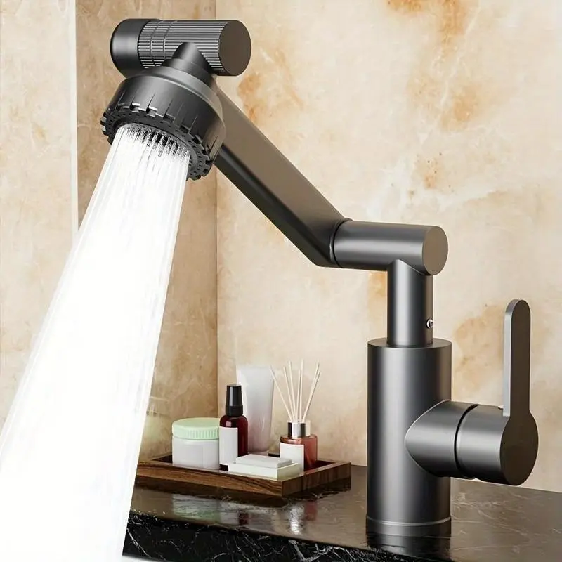 1080° Rotating Bathroom Faucet, Adjustable Height Single Handle, Dual Outlet with Two Hoses, Sink Rotary Faucet for Easy Use, Bathroom Sink Faucets