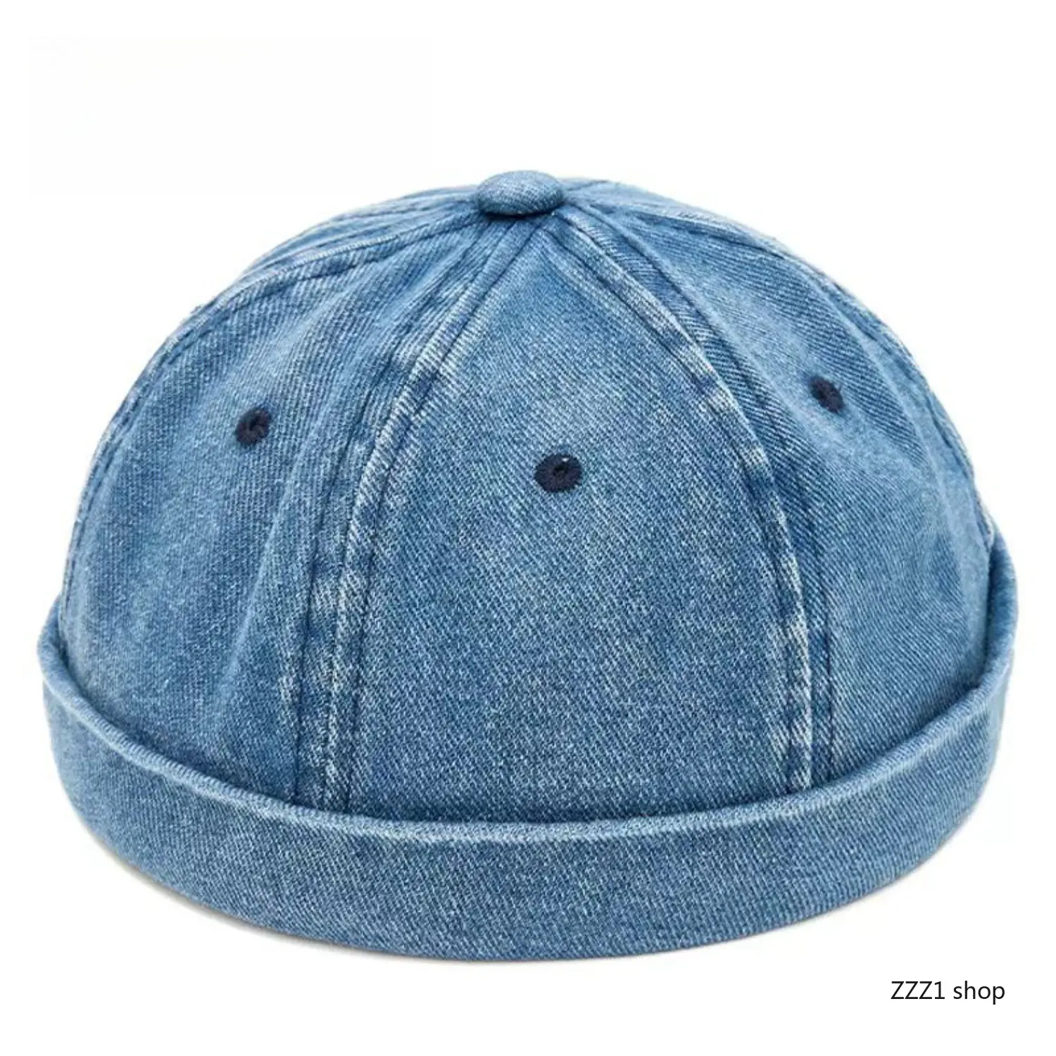 Unisex Retro Washed Denim Docker Cap - Adjustable Brimless Men's Headwear for Casual Streetwear, One Size