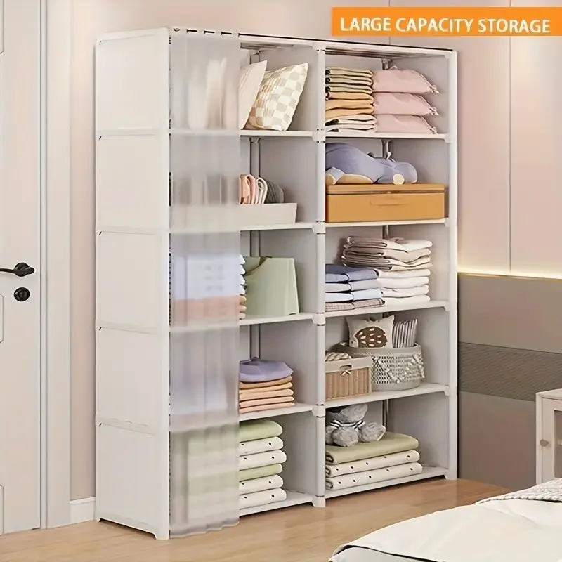 High Metal and Plastic Storage Cabinet with Dust Cover, Ideal for Clothes, Shoes, Accessories, Modern Durable Organizer, Installable Closet System