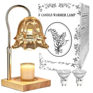 No Flame Fragrance Lamp with Timer, Gold Floral Height Adjustable Candle Warmer for Home