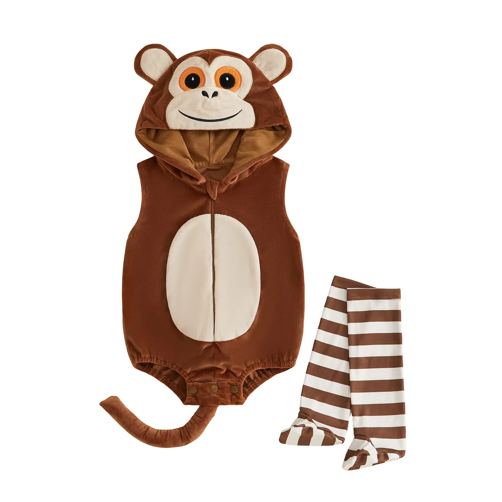 Canrulo Infant Baby Boy Girl Monkey Halloween Costume Cute Plush Long Sleeve Hooded Romper and Striped Stockings Set 0-18 Months