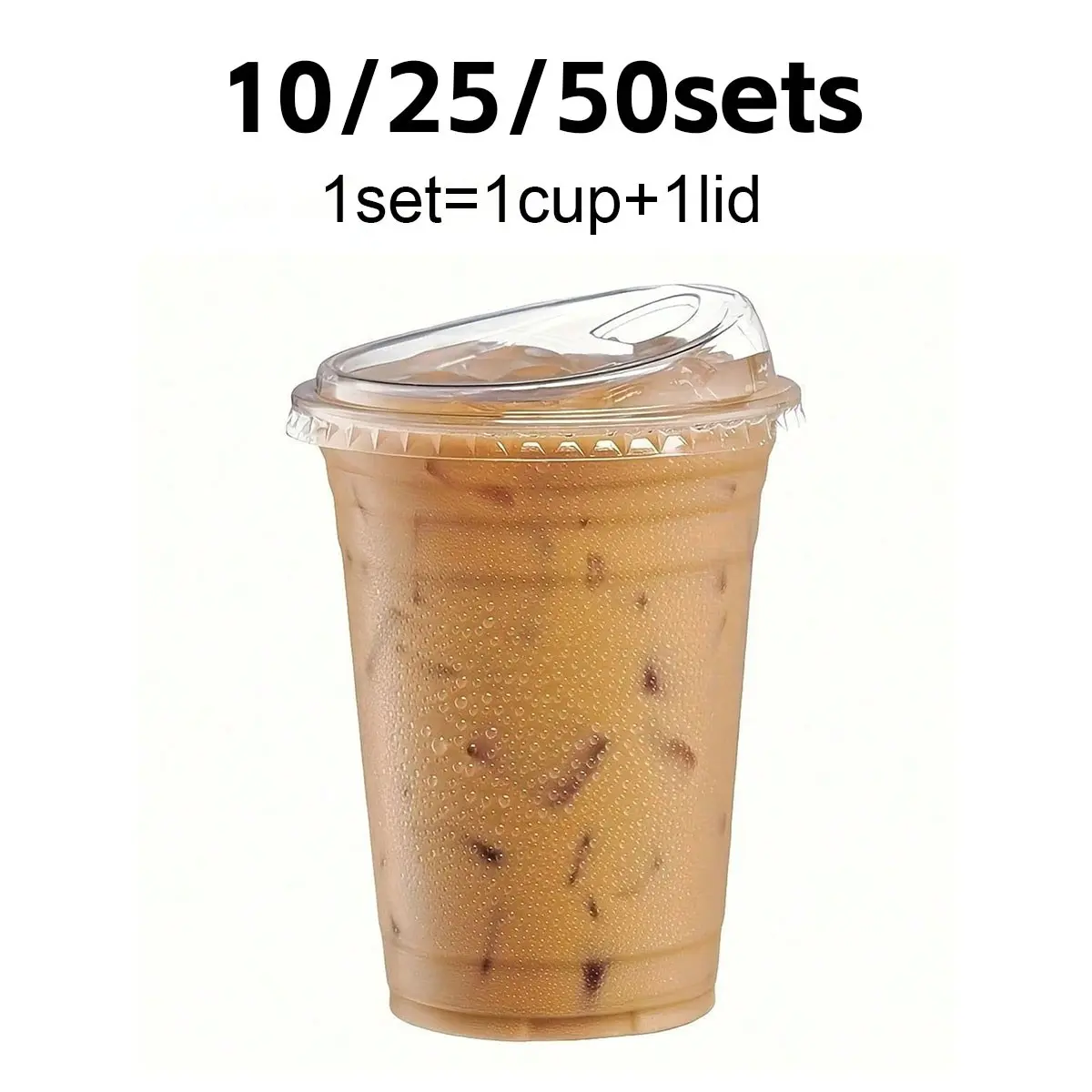 10/25/50 Pack 12oz Transparent Coffee Cups with Lids, Plastic, Ideal for Iced Coffee, Smoothies, Cold Drinks, Home, Cafe, Parties, Weddings, Restaurants, Plastic Disposable Cups