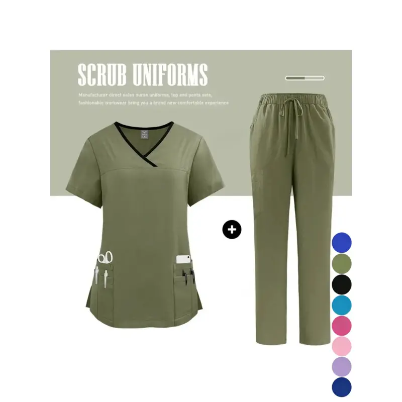 Nurse Uniform Medical Beauty SPA Uniform Dental Scrub Nursing Healthcare Scrubs Set Women Surgical Gown Top+pants Suit