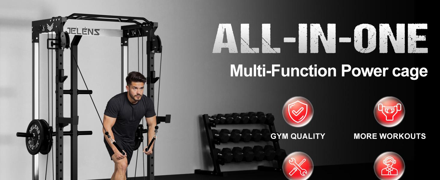 Power Cage, 2000LBS Multi-Function C21 Power Rack with Dual Pulley Cable Crossover System, All-in-One Squat Rack with More Training Attachments