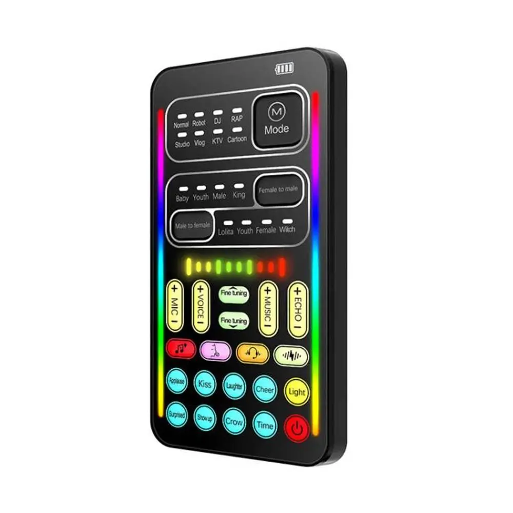 i9 Ultra-Thin Bluetooth-Compatible Live Sound Card with Multiple Audio Effects, ABS Plastic, Lithium Cell, Voice Changer & Mic Tool for Android/PC/Tablet