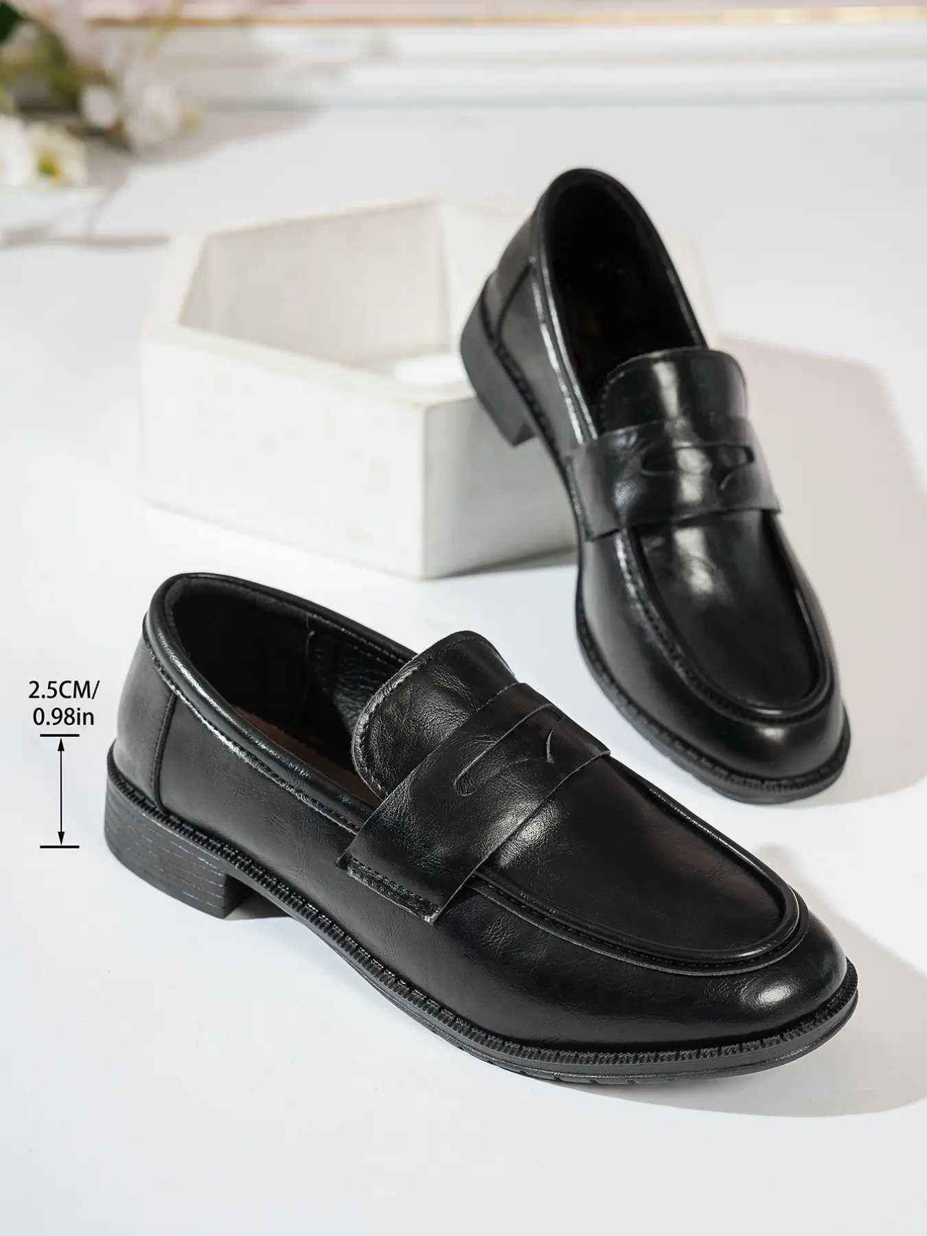 Vintage Simple Low Heel Loafers, Square Toe PU Leather, Breathable Rubber Sole, All Seasons, Fashion Plain Design, Slip-On Comfort, Office Commuting Shoes