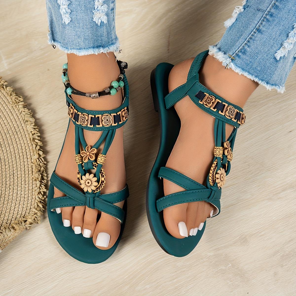 Women's Elegant Rhinestone Butterfly Flat Sandals - Comfortable Slip-On with Secure Strap for Summer, Women Shoes