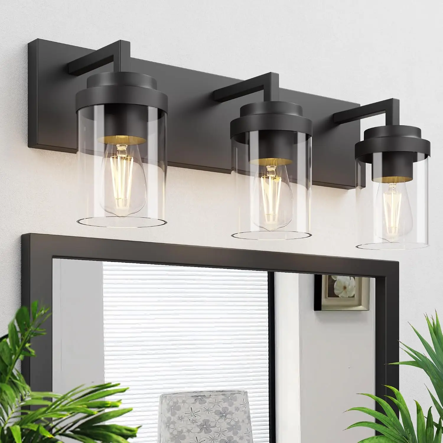 Bathroom Vanity Light, 3 Light Matte Black Vanity Lights with Clear Glass Shade, 22in Modern Wall Sconces, Bathroom Lighting Fixtures Over Mirror for Living Room