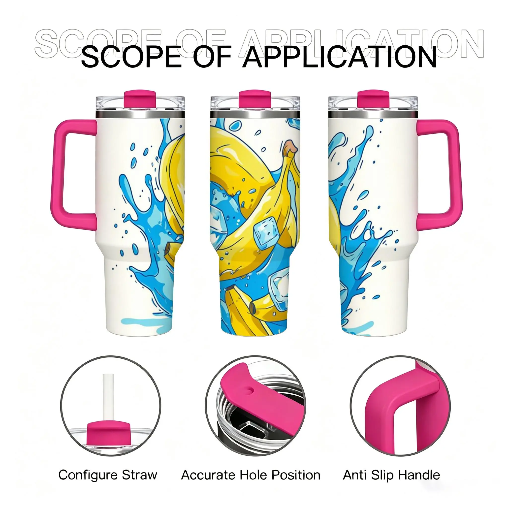 40oz Cartoon Banana Water Splash Stainless Steel Insulated Tumbler with Handle, Leakproof Lid, Vacuum Heat-Cold Retention Travel Mug – Fun Gift for Adults, Suitable for Office, Gym, Daily Outdoor Use