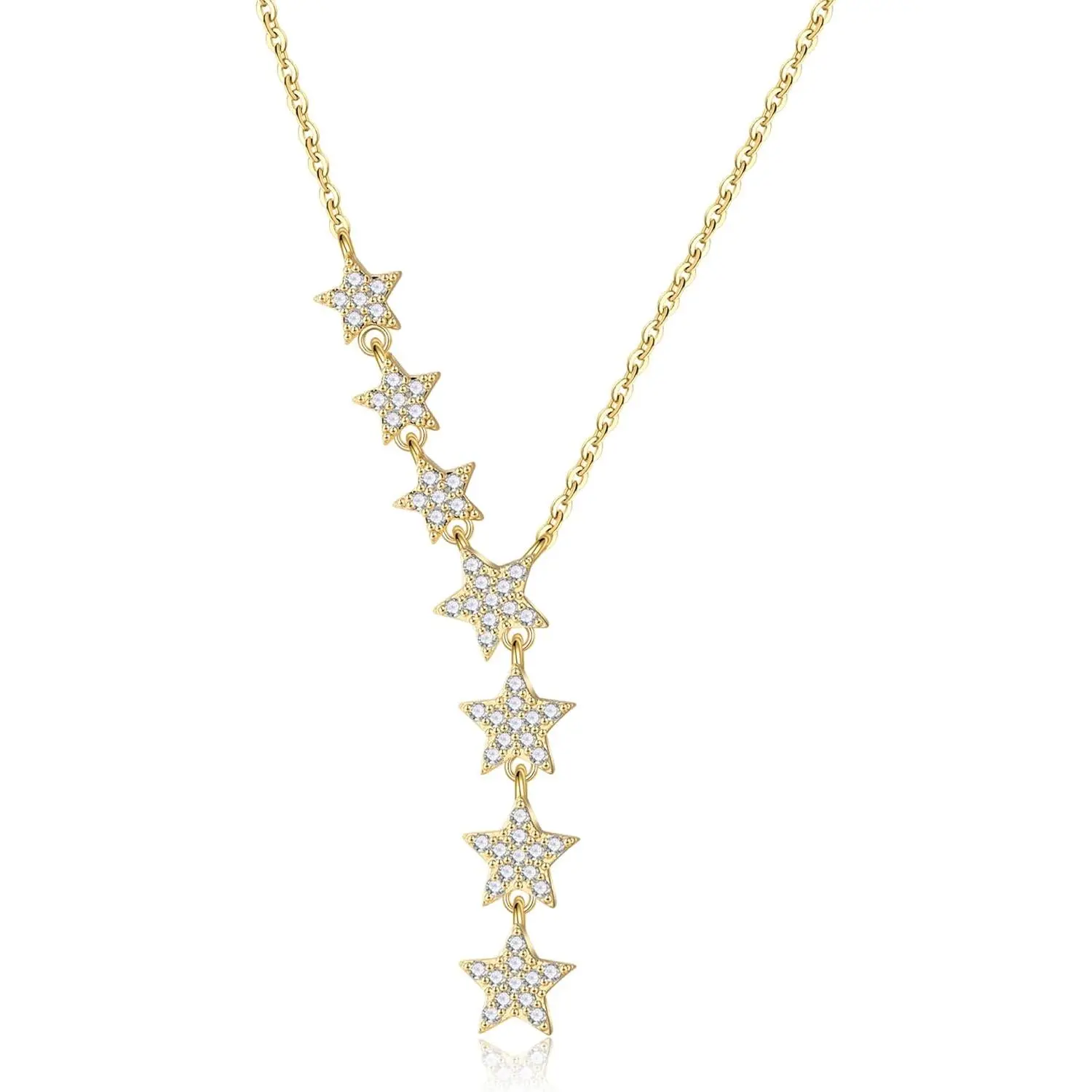 Crystal Dainty Star Necklace for Women, Star CZ Charm Statement Y-Necklace Gold/Silver/Rose Gold Shining Exquisite Choker Necklace for Women Adjustable Jewelry Gifts