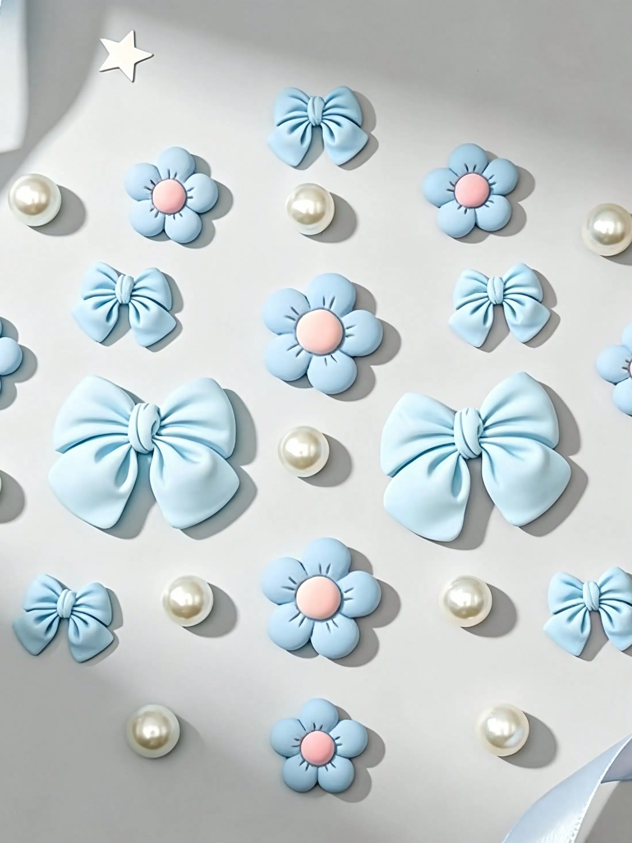 24pcs Blue Resin Bow Shoe Decorations, Cute Flower Accessories, Fashion Pearl Charms for Sandals, Slippers, Garden Shoes, DIY Any Occasion