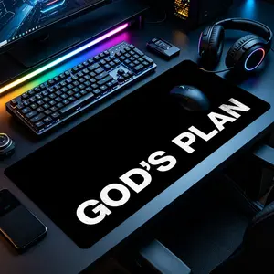 Vintage Distressed White GOD'S PLAN Letter Gaming Mouse Pad, Computer Mouse Pad, Extended XXL Desk Mat with Stitched Edge & Non-Slip Rubber Base, Ideal for Gamers, Inspirational Quote Fans, Perfect for Gaming Rooms, Home Offices & Bedroom Desks