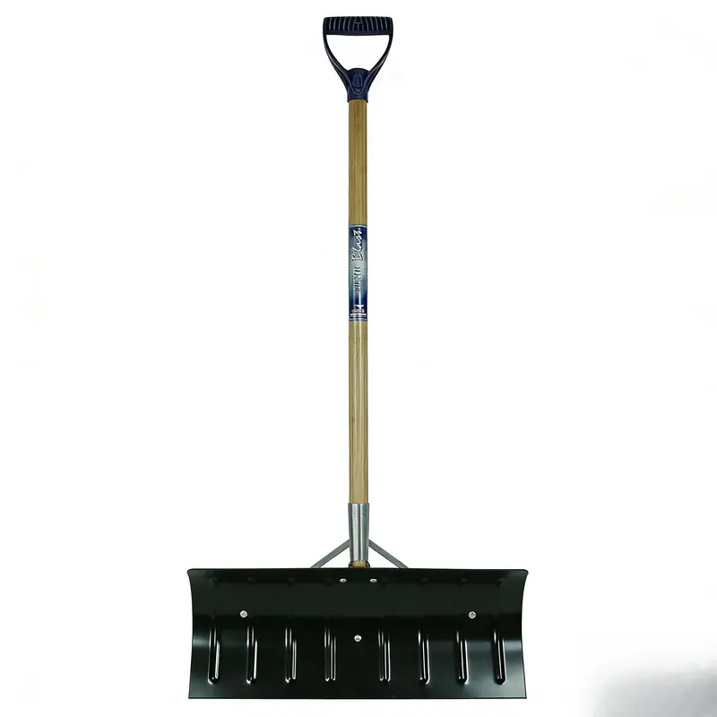 24" Steel Snow Pusher - Fiberglass D-Grip Handle - Heavy Duty Snow Shovel for Driveway, Lightweight Winter Shovel for Removal - Ideal for Various Type of Snowfall - Commercial Grade