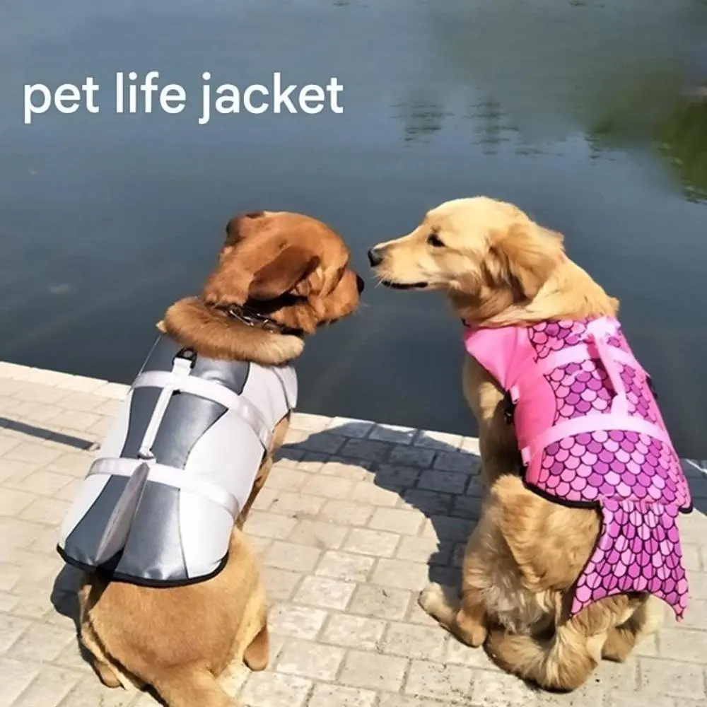 Shark Mermaid Dog Life Jacket Summer Swimsuit, High Buoyancy Pet Safety Swimming Vest with Rescue Handle, Adjustable Quick-Dry Dog Clothes for Pool Beach Boating