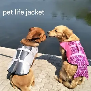 Shark Mermaid Dog Life Jacket Summer Swimsuit, High Buoyancy Pet Safety Swimming Vest with Rescue Handle, Adjustable Quick-Dry Dog Clothes for Pool Beach Boating