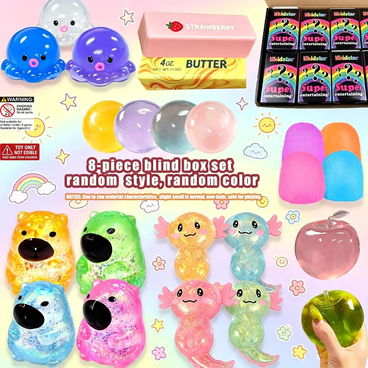 8pcs - Surprise Soft Squeezing Toys, Random Color Party Gifts, Various Styles, Stress Relieving Children's Office Desk Decoration, Suitable for Giving to Girls as Gifts, Beautiful and Stress Relieving, Party Gifts, Can also be Used as Office Placement Ite