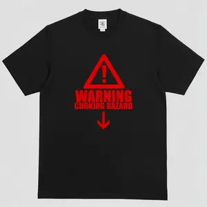 Men's Classic Fit Graphic Shirt - Unisex Menswear Heavy Cotton Casual Short Sleeve Top with "Warning Choking Hazard" Print