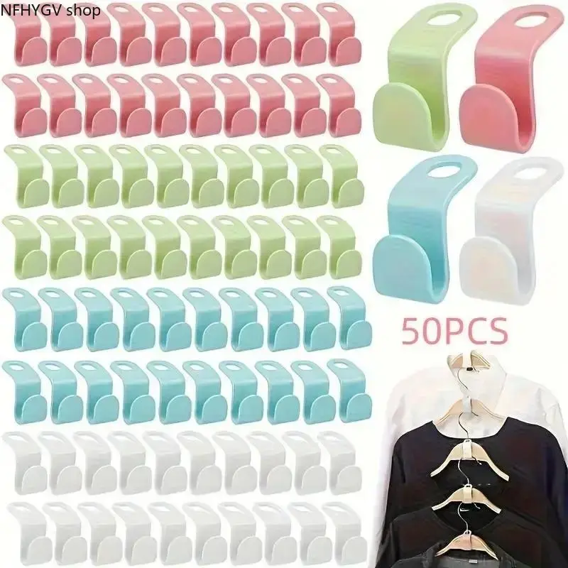 50 Pack Foldable Plastic Clothes Hanger Hooks, Space-Saving Portable Multi-Layer Hanging Coat Connectors, Practical Wardrobe Storage Organizer Perfect For Sorting Garments In Bedroom, Living Room And Office Daily Clothing Arrangement