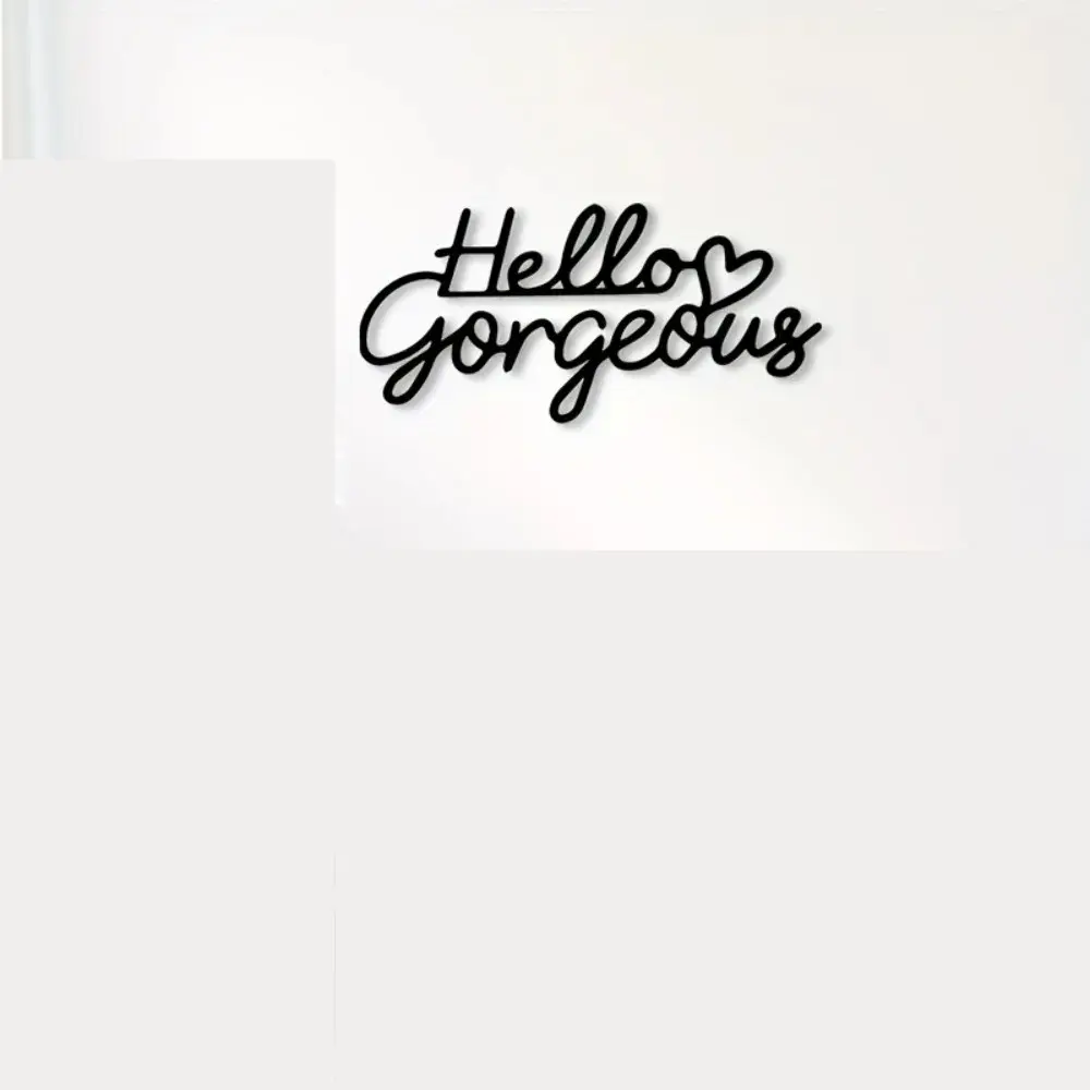 2D Flat Hello Gorgeous Metal Wall Art, Black White Iron Sign Heavy Duty Hooks Home Decor Modern Minimalist Living