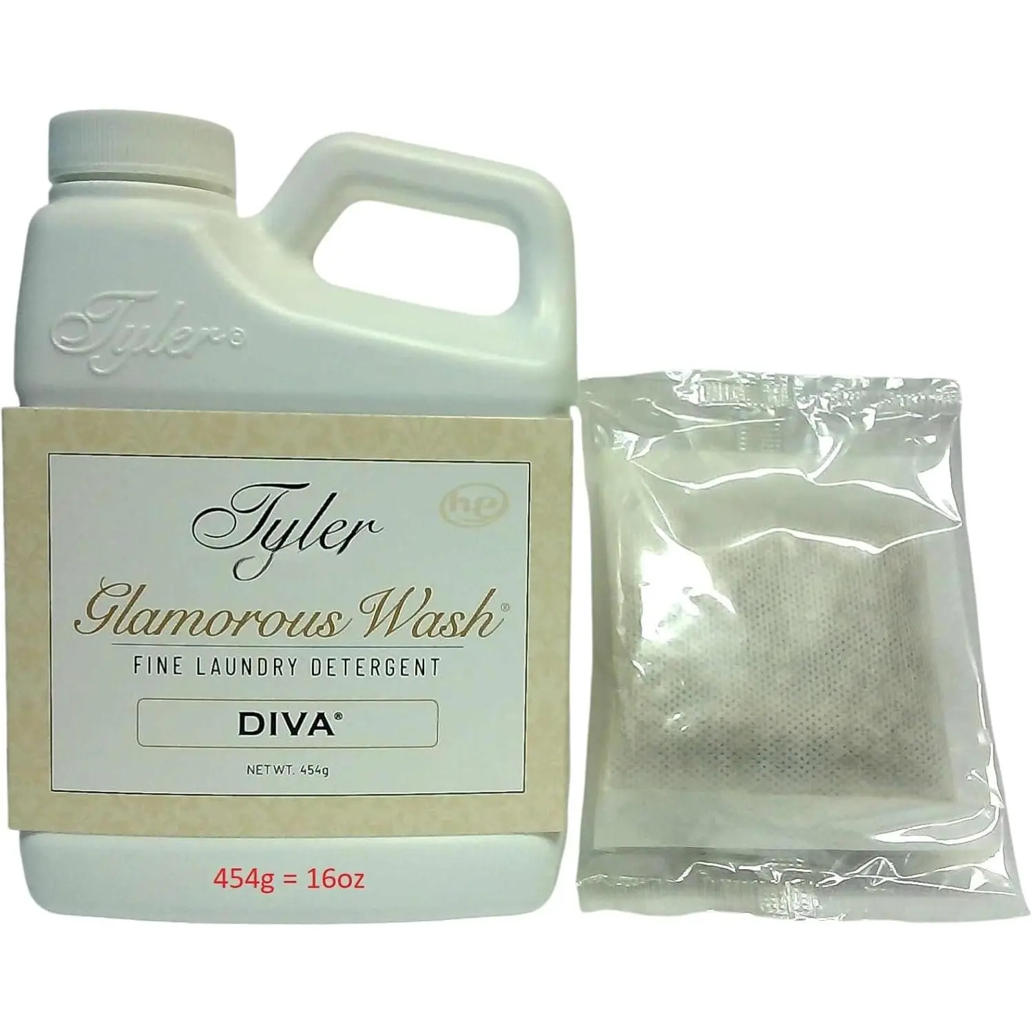 Glam Wash Liquid Laundry Detergent - Diva Scent, 16 fl oz (454g) with Reusable Vacuum Dryer Sachet Pouch, Reusable Sachet, Vacuum Pouch, Prop 65 Safe