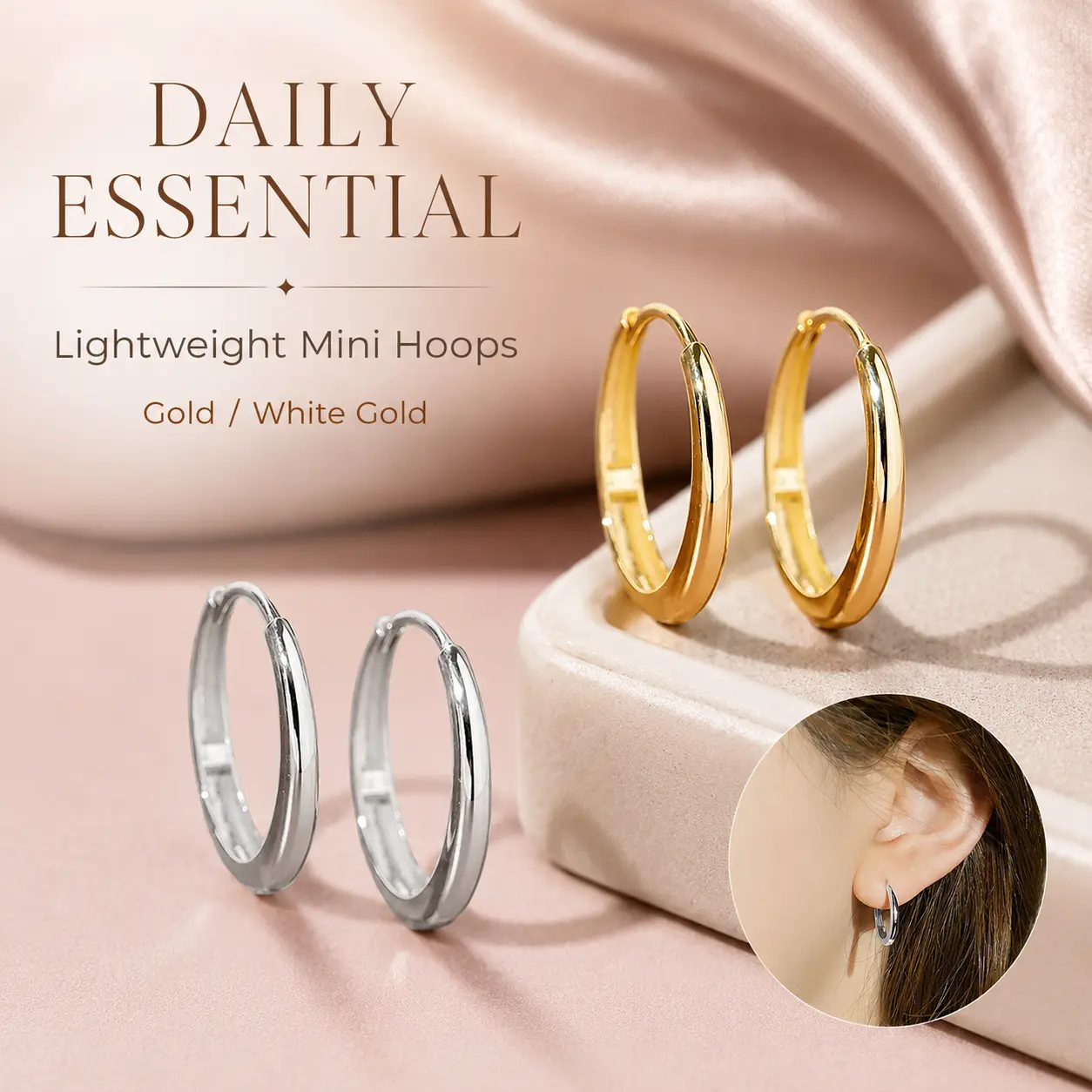 Women's Classic Minimalist 1.4 cm Width Thick Hoop Earrings - Lightweight, Feminine, Classic Polished Metal Finish Solid Hoops for Female Daily Wear, Earrings For Women, Small Thick Hoop Earrings