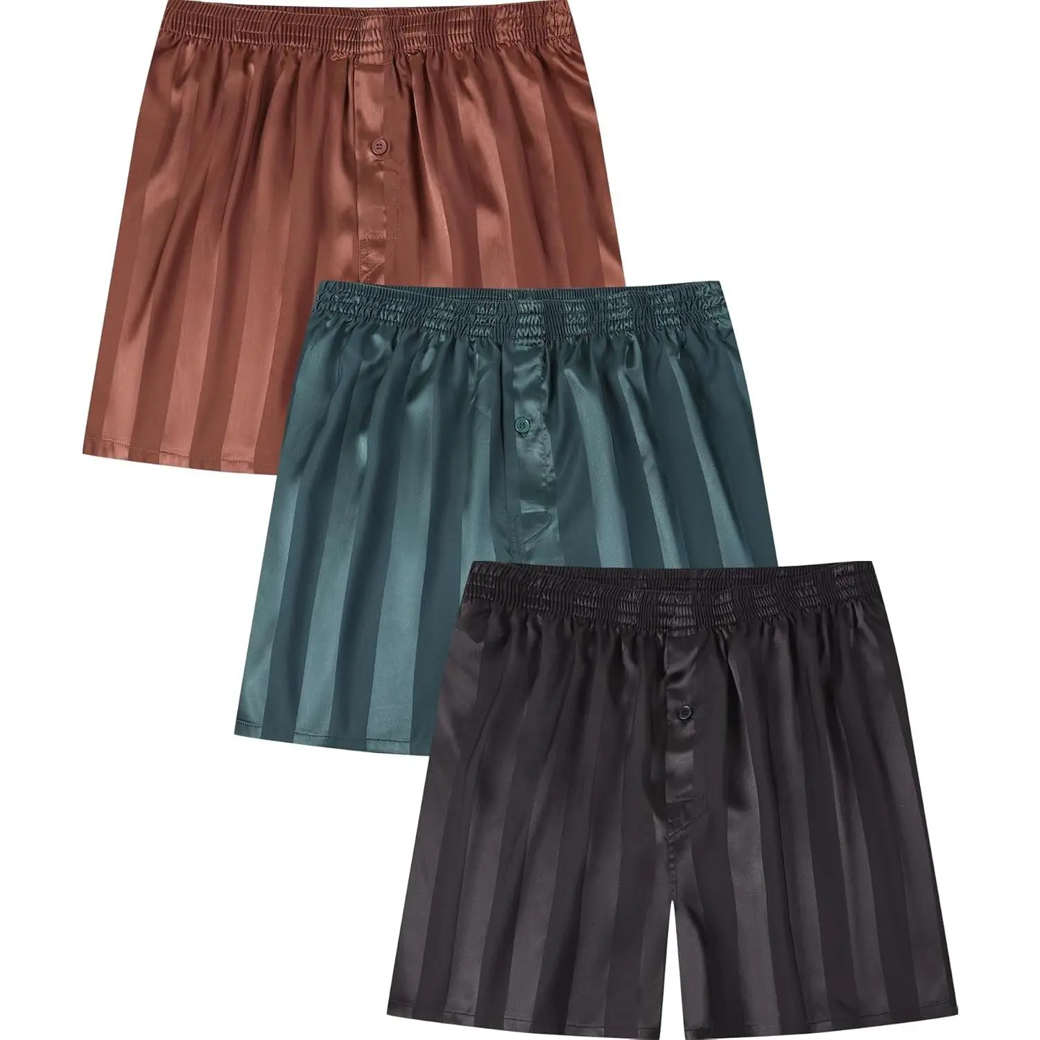 Men's Satin Boxers Set Silky Soft Boxer Shorts for Men, Smooth Touch Men Underwear with Button Fly Casual Home Sleep Bottoms