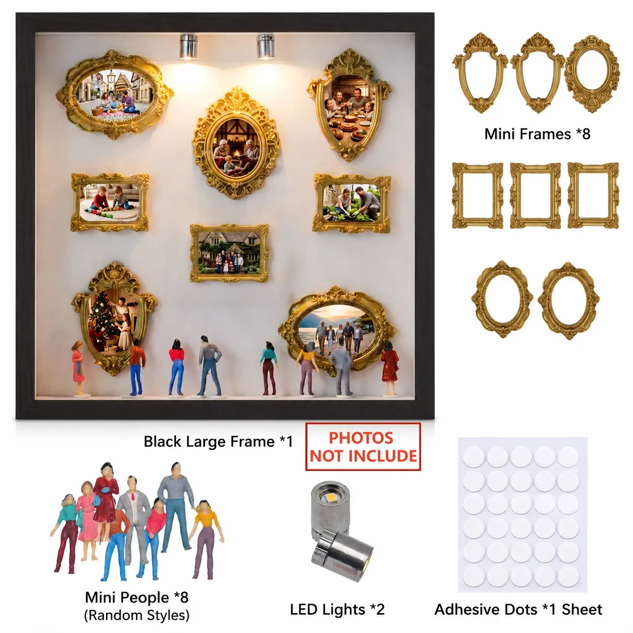 DIY Mini Museum Silhouette Box – Creative 3D Mini World Display Frame, Gold Ornate Mini Frames with Figures, DIY Easy Build Decor Set, Creative Ornament, Perfect Gift for Wedding, Anniversary, Home & Desk Decoration, Home Office Decor