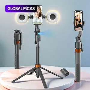 Smart Face-Tracking Selfie Stick, Rechargeable 360-Degree Auto-Tracking Adjustable Phone Holder with 2 Fill Lights and Tripod for Vlogging and Live Streaming, Smartphone Camera Accessory