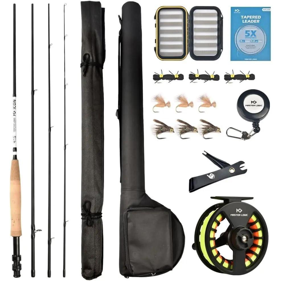 Fly Fishing Combo Starter Kit, Graphite Rod and Reel with Case | Graphite fly rod with cork handle, -cast  reel, fly box, flies, carry case and accessories for beginners, Beginner Fly