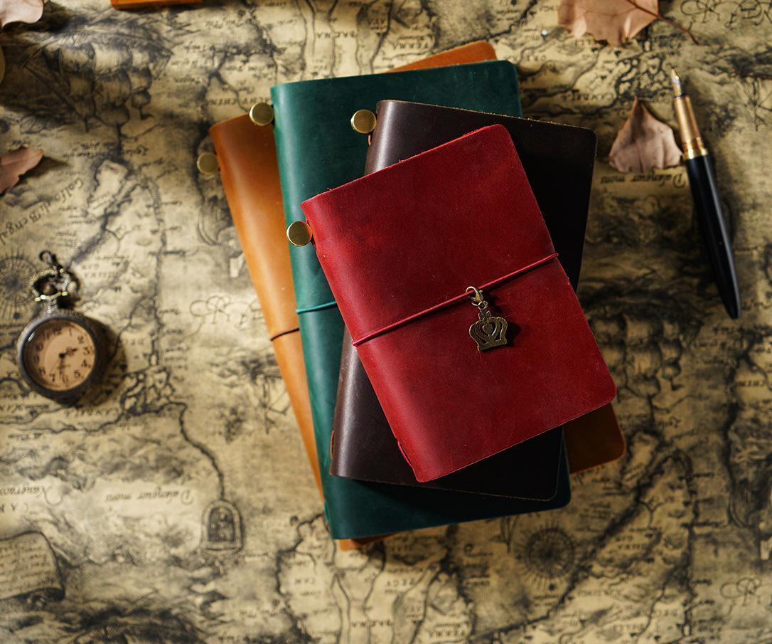 AIGUONIU Leather Notebook Handmade Vintage Cowhide Diary Passport Size TN Travel Notebook Cover Journal Sketchbook Planner