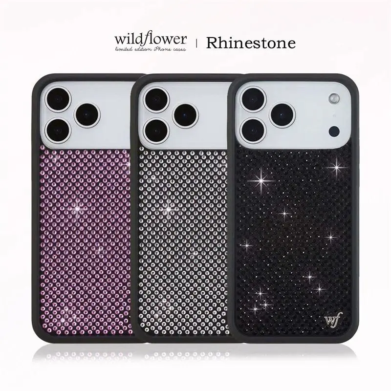 Wildflower ins 3D Flash drill Rhinestone Phone Case for iPhone 17 16 15 14 13 12 Pro Max Plus WF Shiny Diamond shockproof Cover