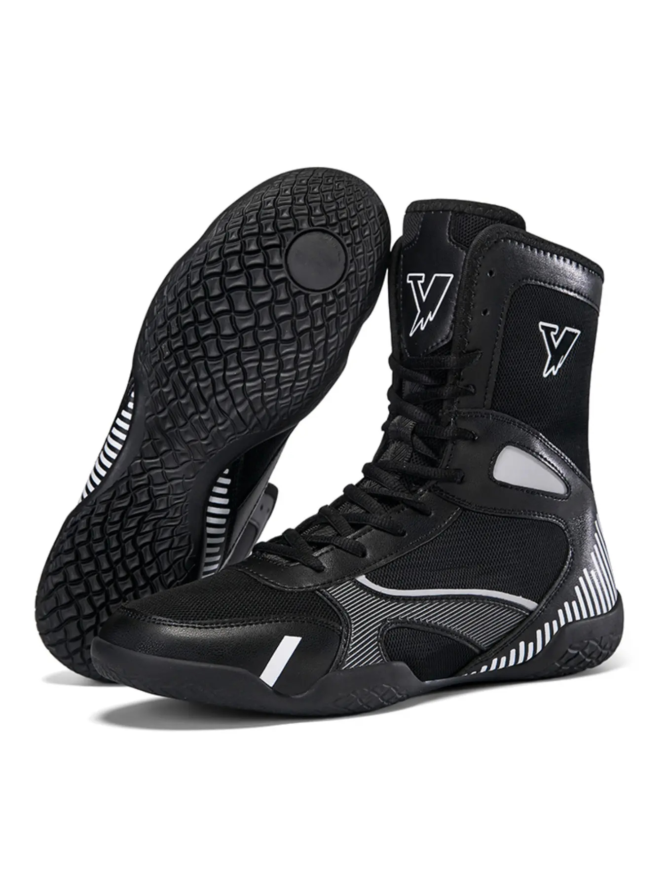 Men's Professional High-Top Boxing Shoes, Lightweight Anti-Slip Rubber Sole, Ankle Support Wrestling Shoes, Indoor Sports Shoes, Training Shoes, Training Footwear