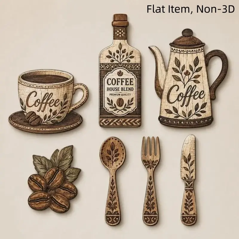 2D Flat 7Pcs Wooden Wall & Table Decor Plaque Set, Vintage Farmhouse Rustic Plaques with Natural Wood Grain, Irregular Shape, Dining Room Home Ornament, Housewarming, Christmas & Thanksgiving Holiday Gift