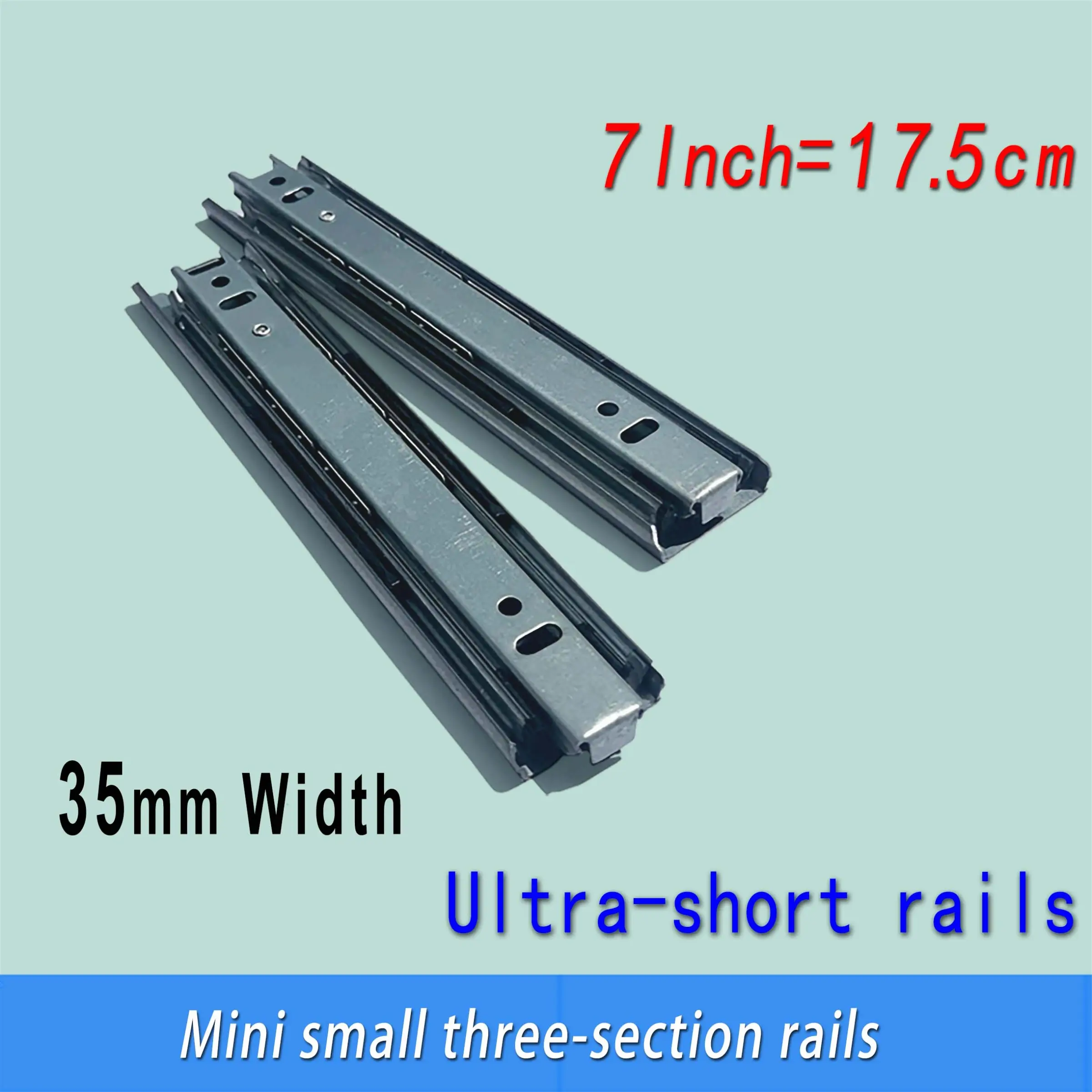 2-Pack Narrow Edge Non-Standard Storage Box Tracks, 17.5cm Shoe Cabinet Track, 35mm Wide Ultra Short Three Section 7 Inch Guide Rail