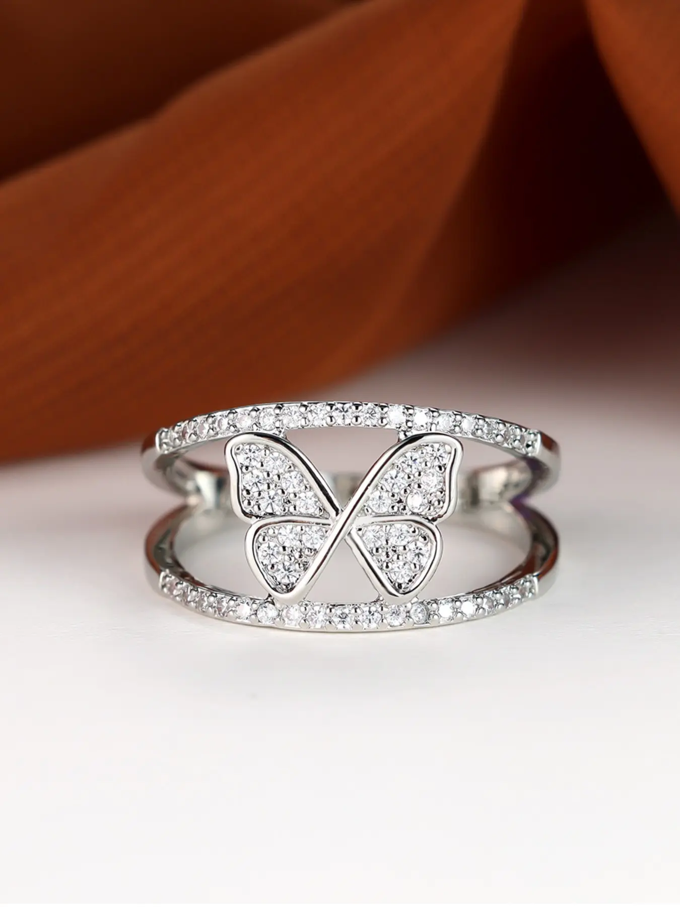 Elegant Butterfly Design Synthetic Zirconia Rings for Women Stackable Design Delicate Jewelry Perfect for Engagement Weddings Party, Daily Wear Anniversary Gift, Dainty Stacking Rings
