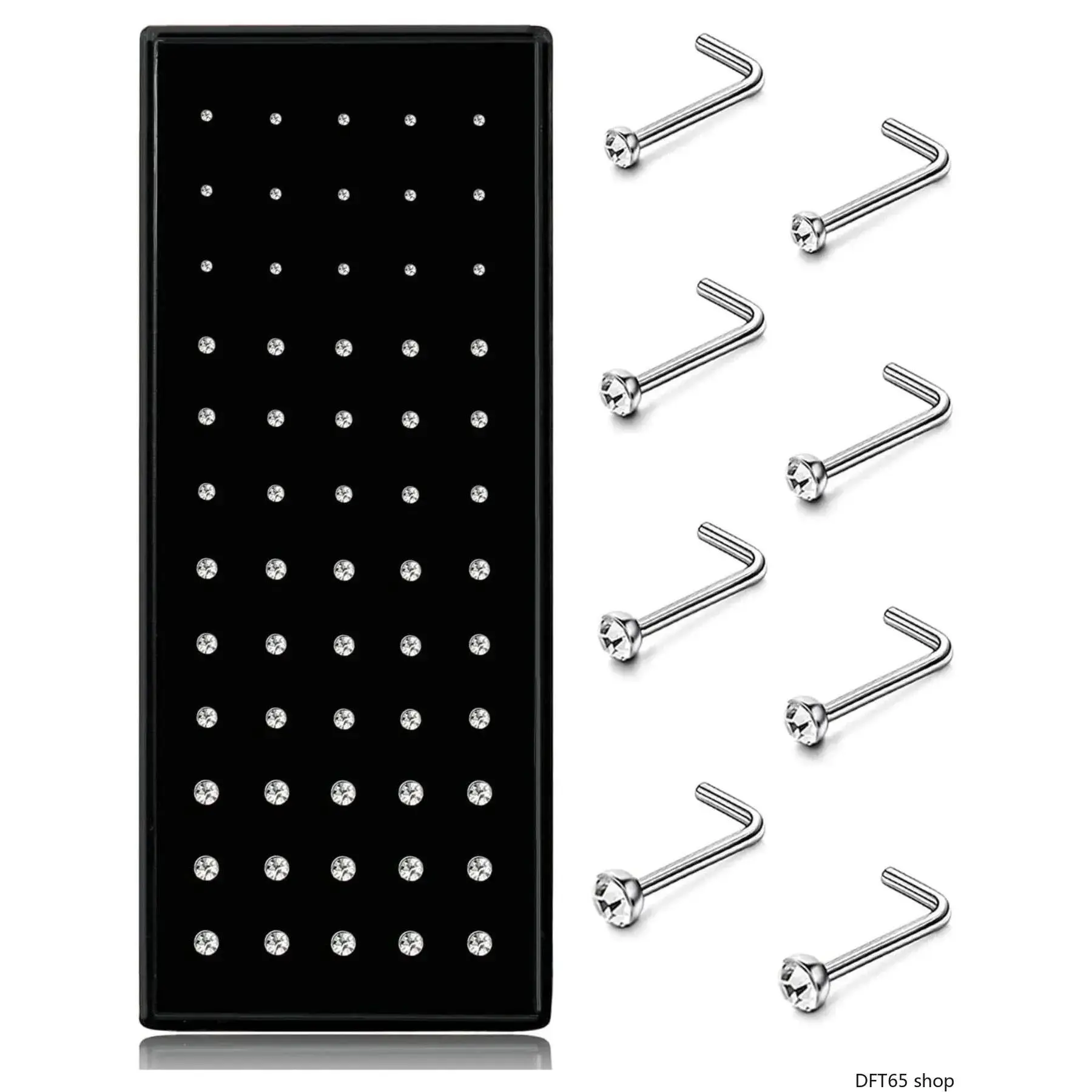 Hypoallergenic 316L Stainless Steel L Shaped Nose Stud Set Clear Cubic Zirconia Inlay Multiple Standard Gauge Sizes For Daily Body Piercing Wear Smooth Rust Resistant Portable Multi Size Body Decorative Jewelry