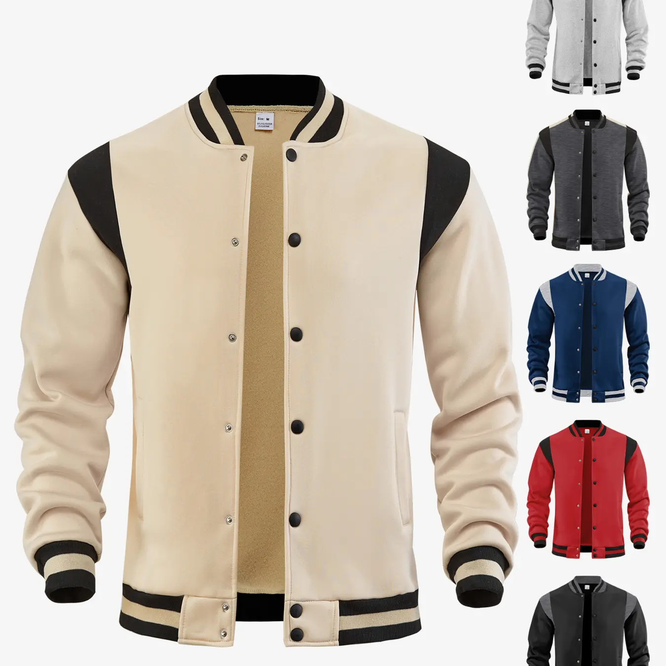Hot-selling Western-style men's casual high-street fleece-lined bomber jacket; features color-blocking, a stand collar, and a sporty aesthetic-ideal for autumn.