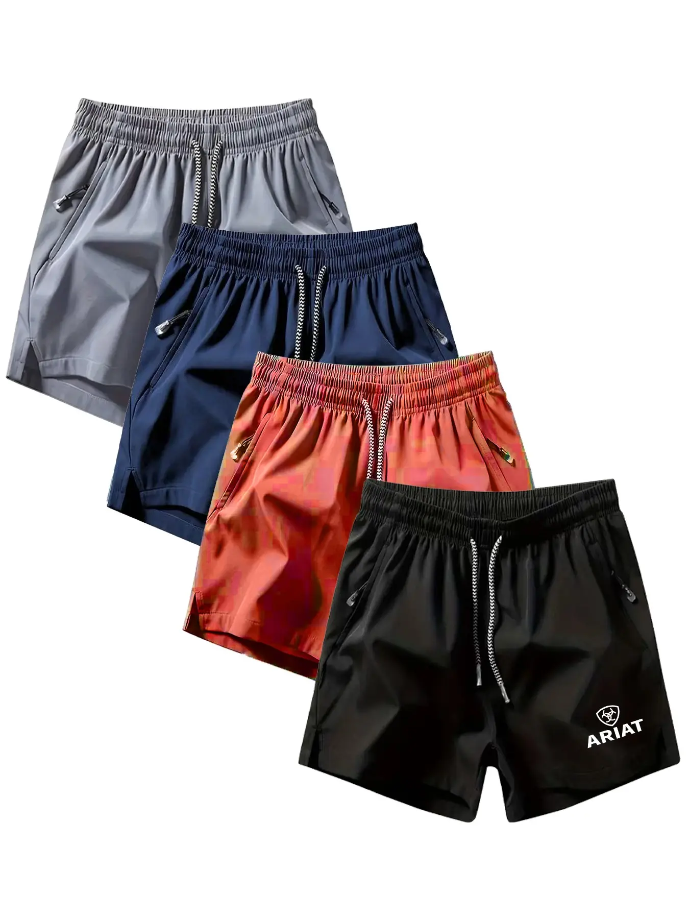 Men's Summer Quick-Dry Sport Shorts, Drawstring Zipper Pockets, American Jeans Style, Breathable Casual Training Pants