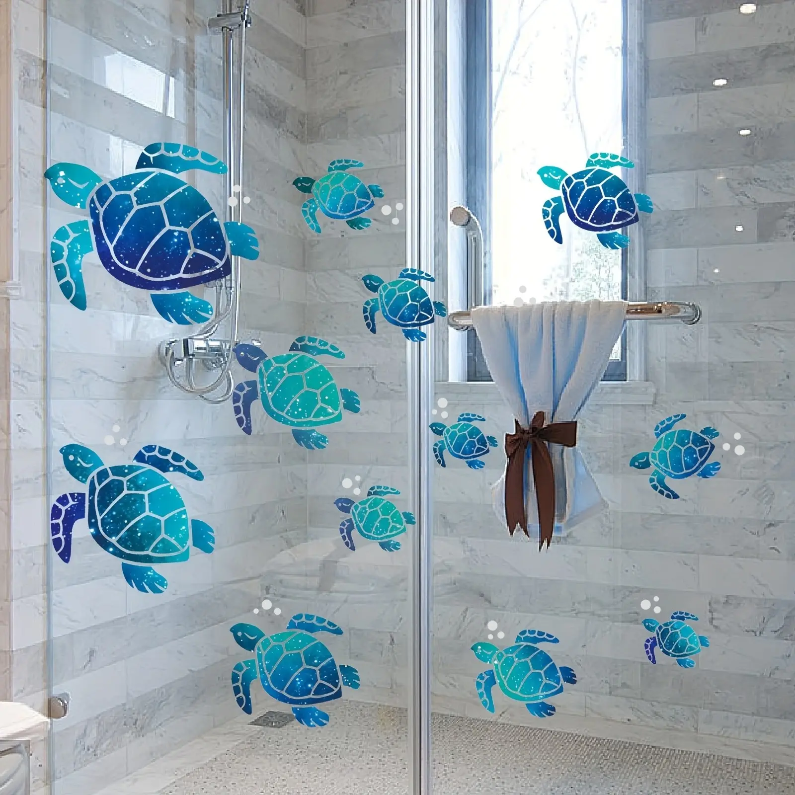 12 Piece Blue Turtle Bathtub Stickers, Waterproof Removable Wall Decals, Ocean Theme Bathroom Decor, Artistic Home Decoration