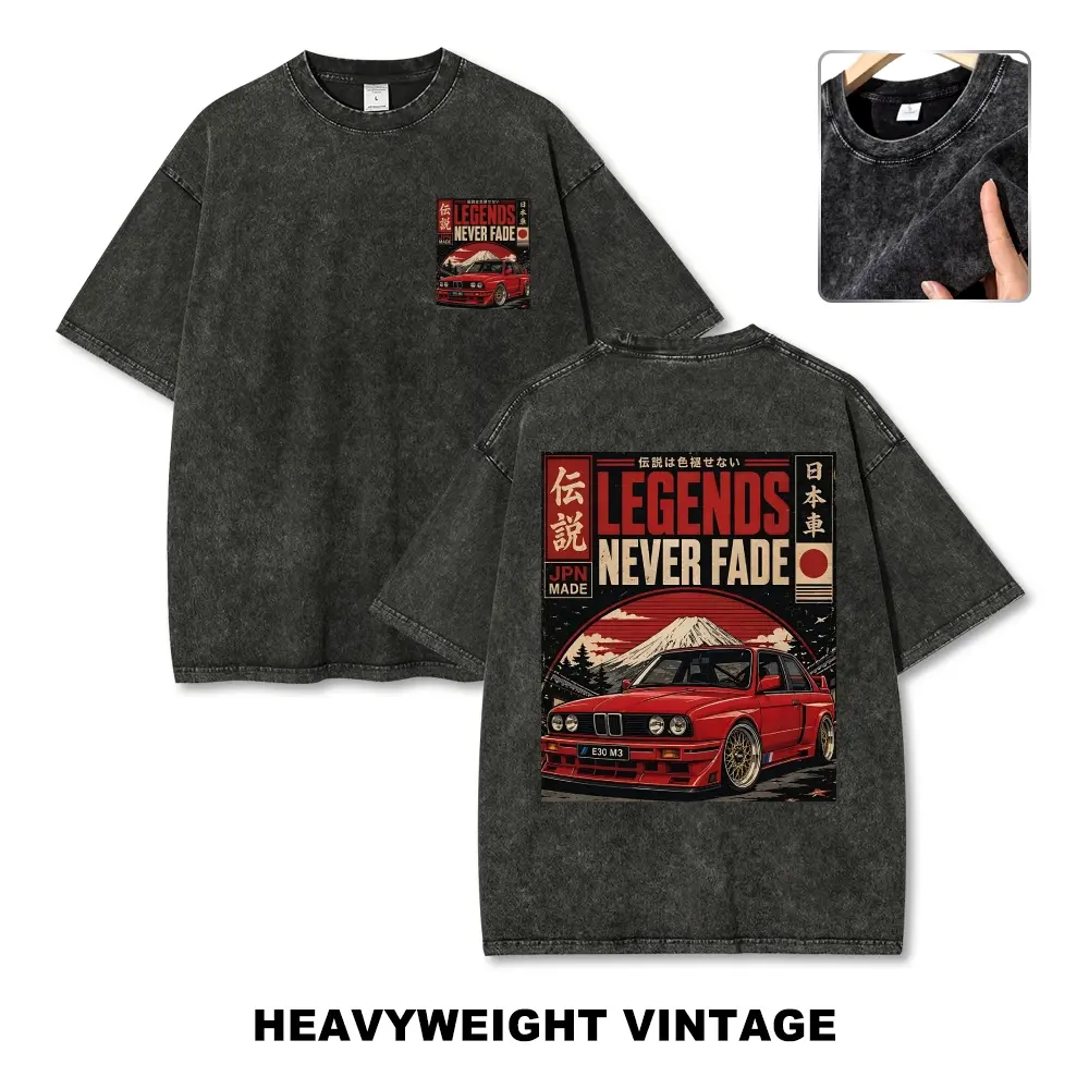 Men's Retro E30 M3 Car Short-Sleeve Cotton Fabric Top - Unisex Oversized Heavyweight Graphic T-Shirt, Mineral Wash Casual Streetwear with Aesthetic Legends Theme, Tops, Shortsleeve, Menswear, Pre-Shrunken, Multi-Size