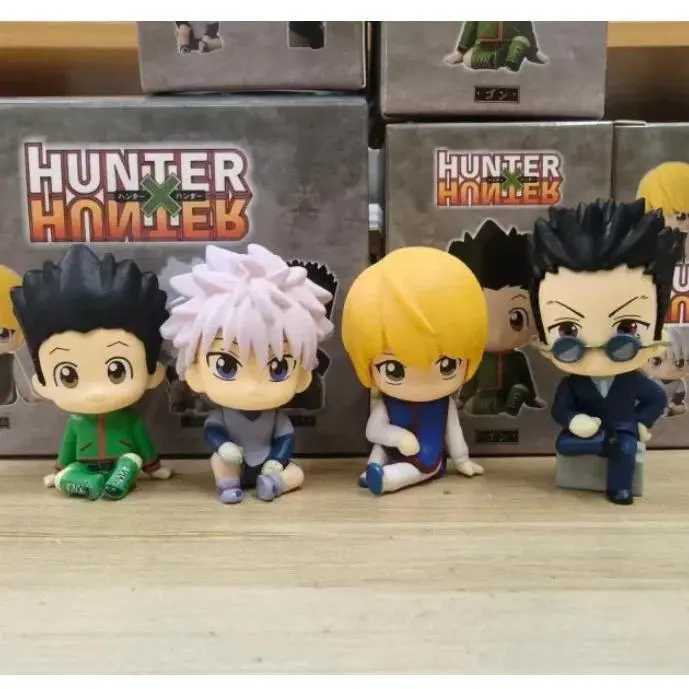 4pcs/Set Hunter X Hunter Anime Figure Q Version Sitting Figures Gon Killua Kurapika Leorio Chibi Doll GK Model Ornament Toy Gift