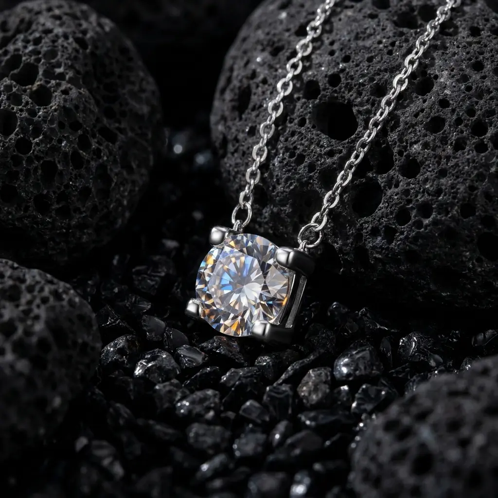 Classic 4-Prong Round Cut Solitaire Pendant Necklace - Sterling Silver 50cm Crafted Casual Everyday Jewelry, Stackable for Anniversary