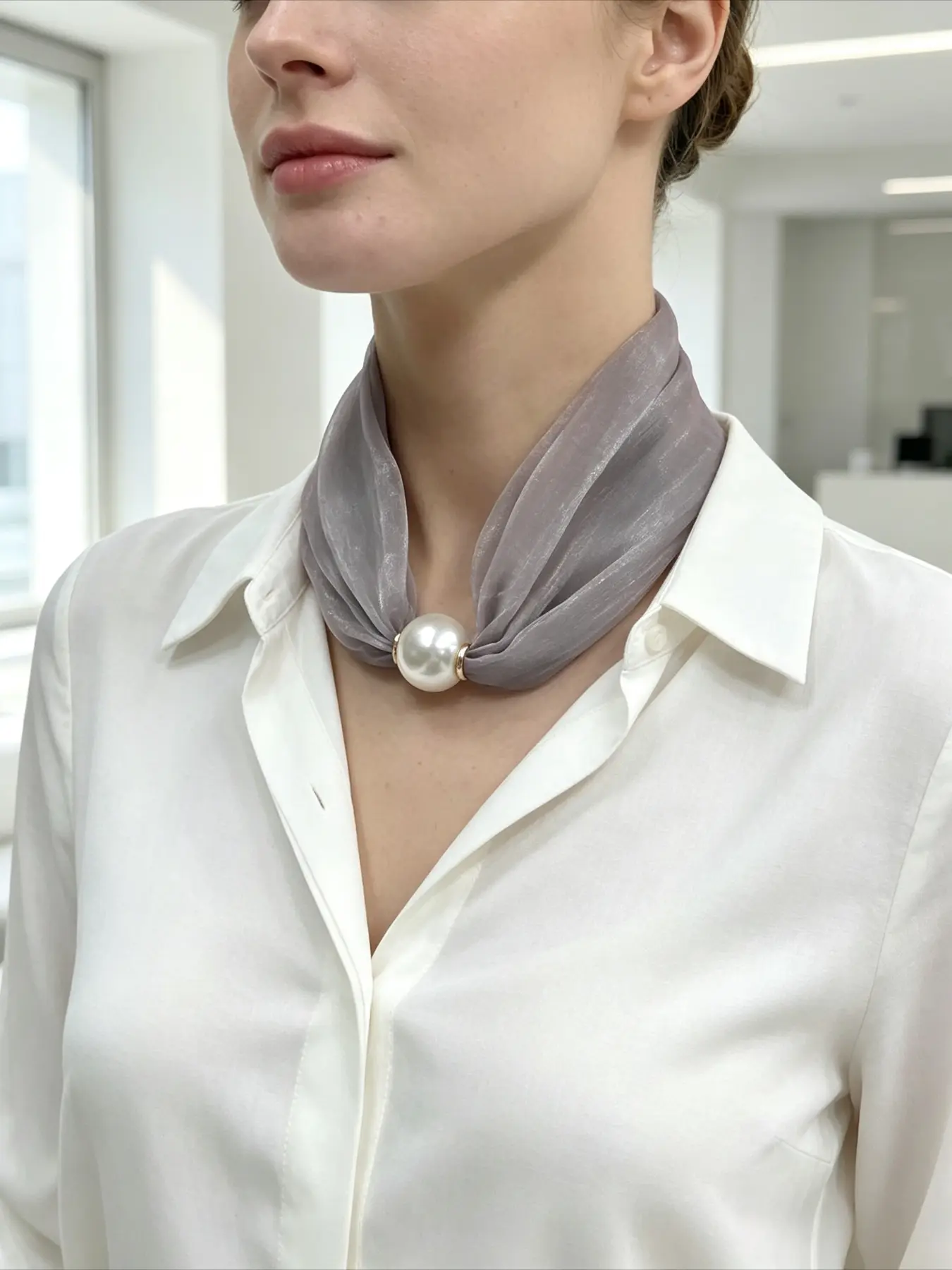 Double Sided Lazy Neckerchief, Pearl Magnetic Clasp Pendant Scarf, Versatile Magnet Buckle Decorative Scarf Necklace, Neckscarf