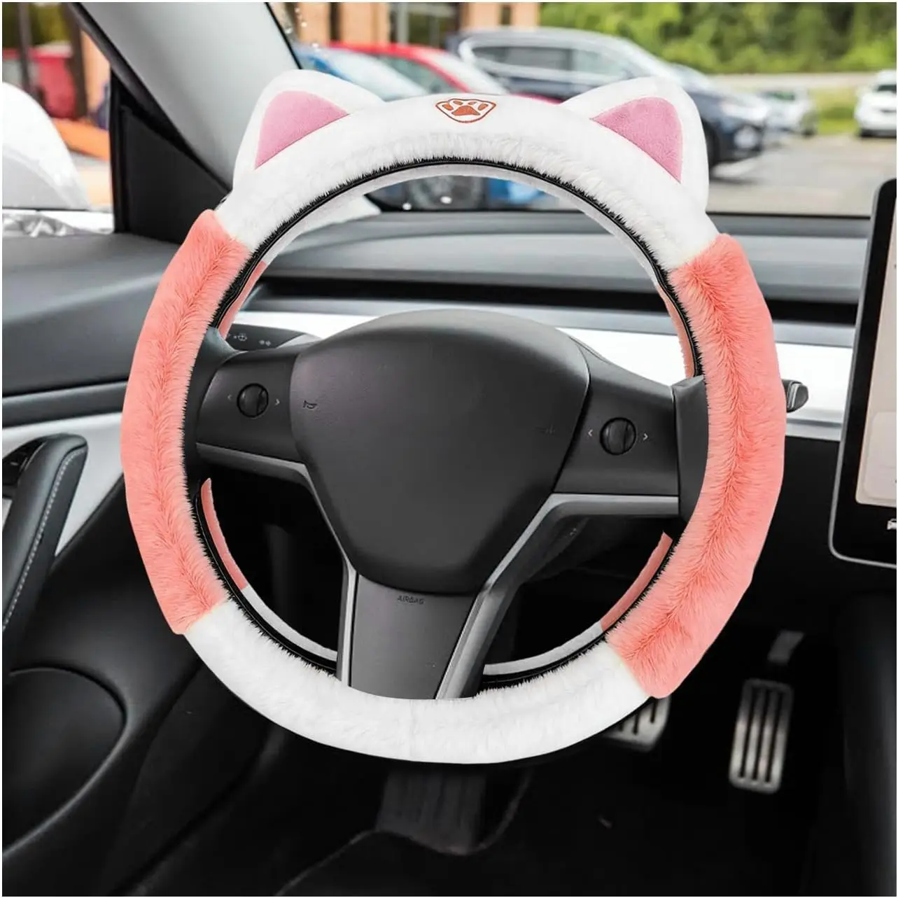 Steering Wheel Cover, 15 Inch  Auto Steering Wheel Protector with  Ears, Anti-Slip Lovely  Wheels Cover Interior Decor for Winter Warm,  Accessories ()
