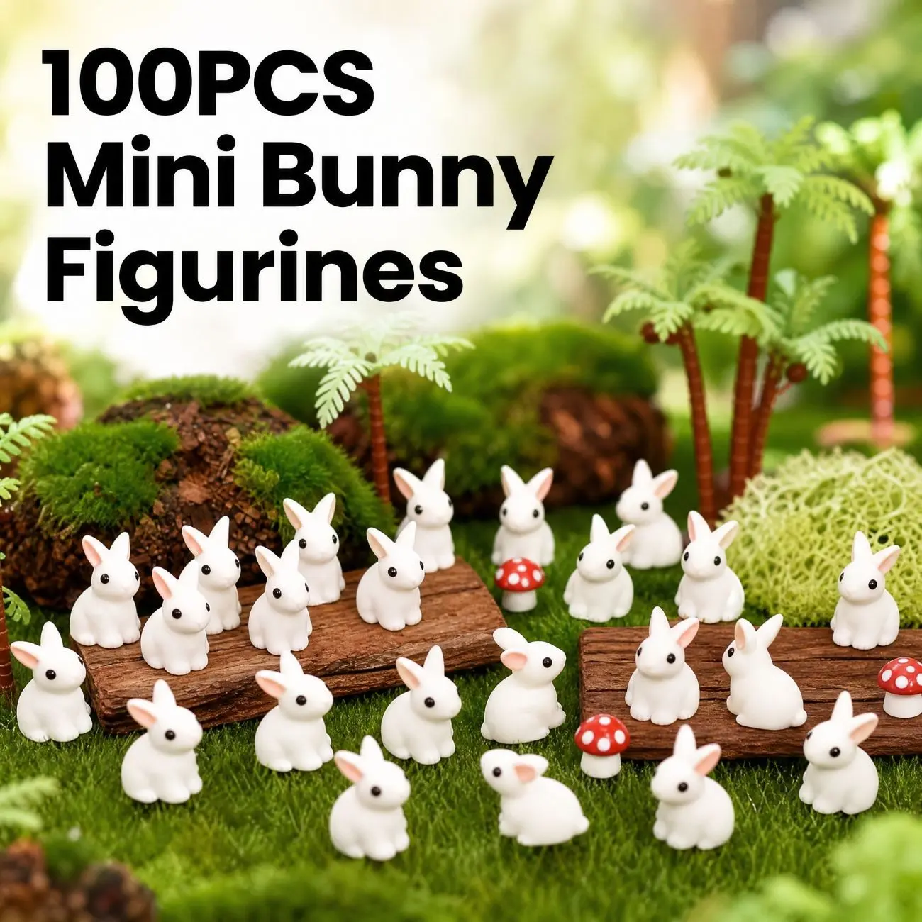 100PCS Mini White Bunny Figurines, Cute Resin Rabbit Miniatures for Fairy Garden, Dollhouse Decor, Moss Landscape, DIY Crafts, Home Desk Decoration, Holiday Gift Collection
