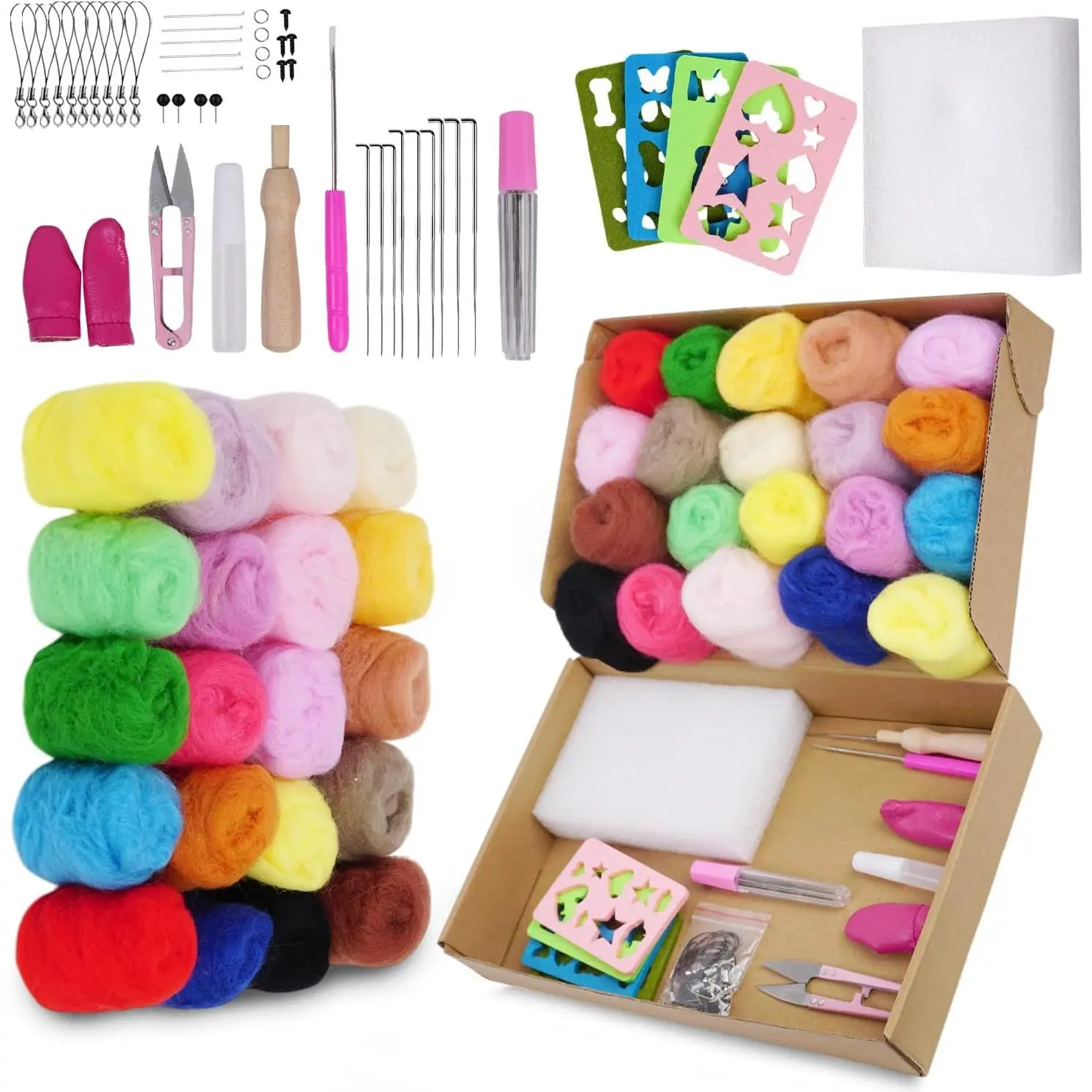 Catopia Needle Felting Kit,Wool Roving 20 Colors Set,Tools for Felted Animal Needle Felting Supplies,Needle Wool Felting Tools Kit