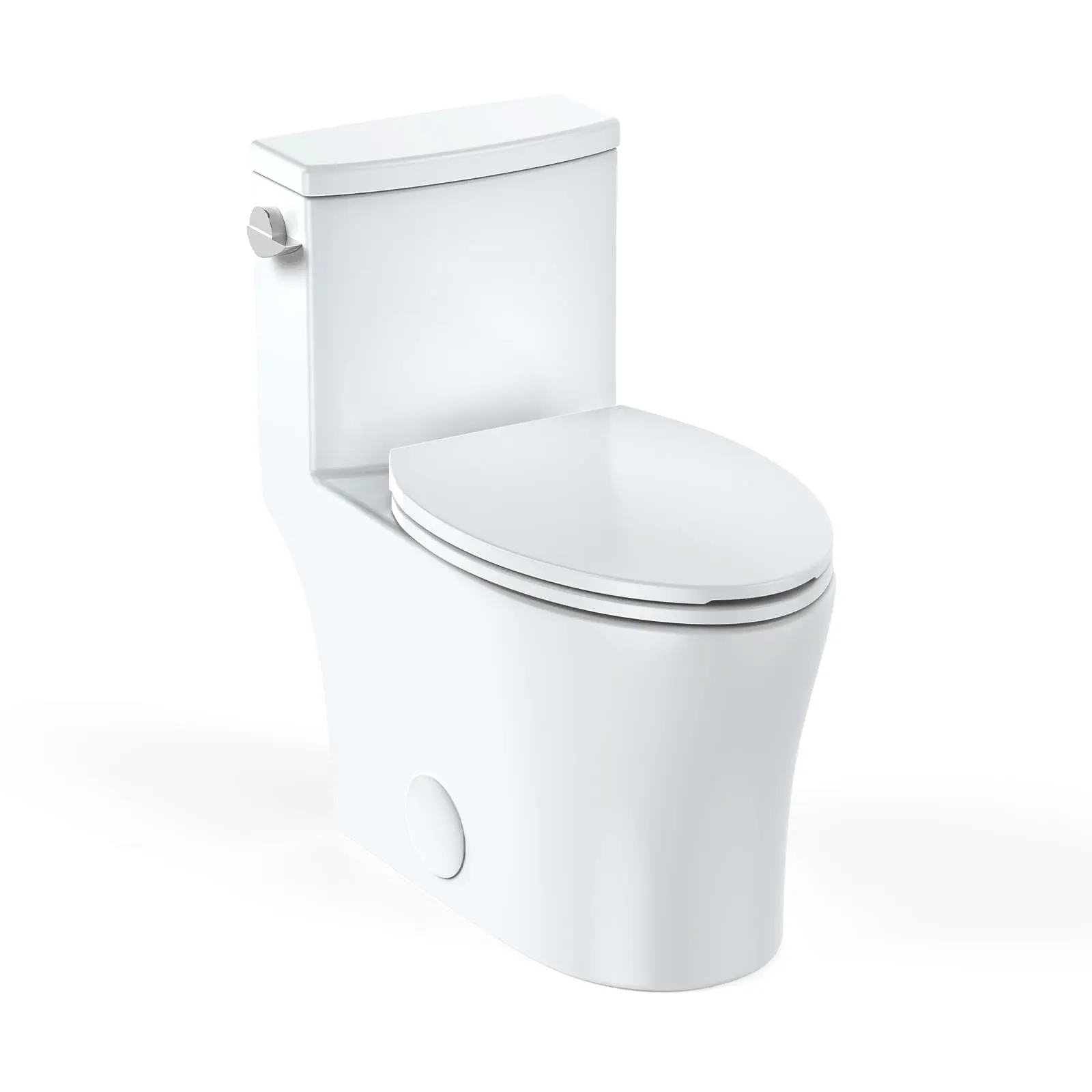 GARVEEOne-Piece Elongated Toilet with Soft Close Seat in Crisp White, Features Quiet Left Side Trip Lever Flush, Dual Tornado Flush Options (1.28 & 1.6 GPF), Comfort Height, High-Efficiency Supply, Fits 12" Rough-In